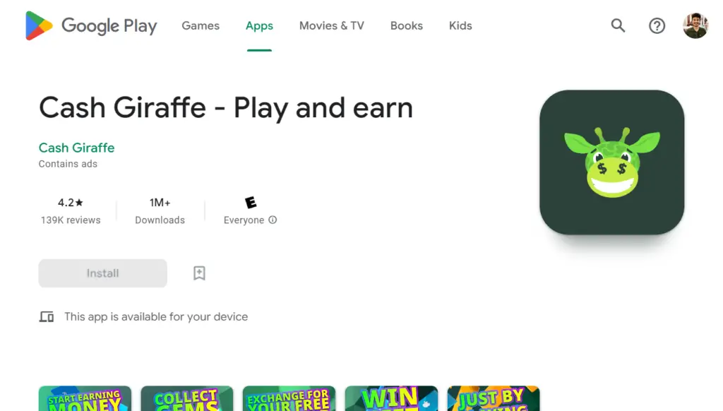 Cash Giraffe Google Play Store