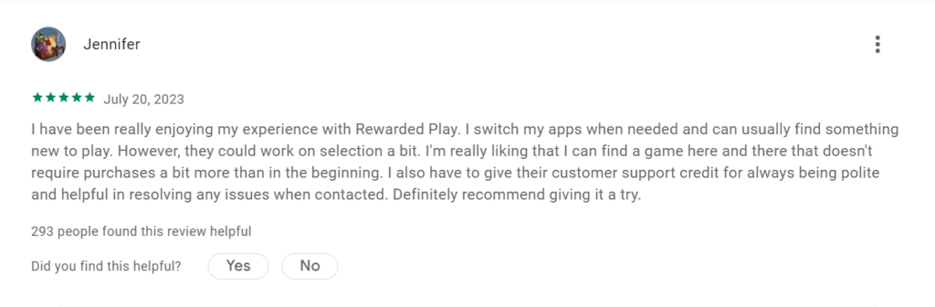 Rewarded Play Review Positive